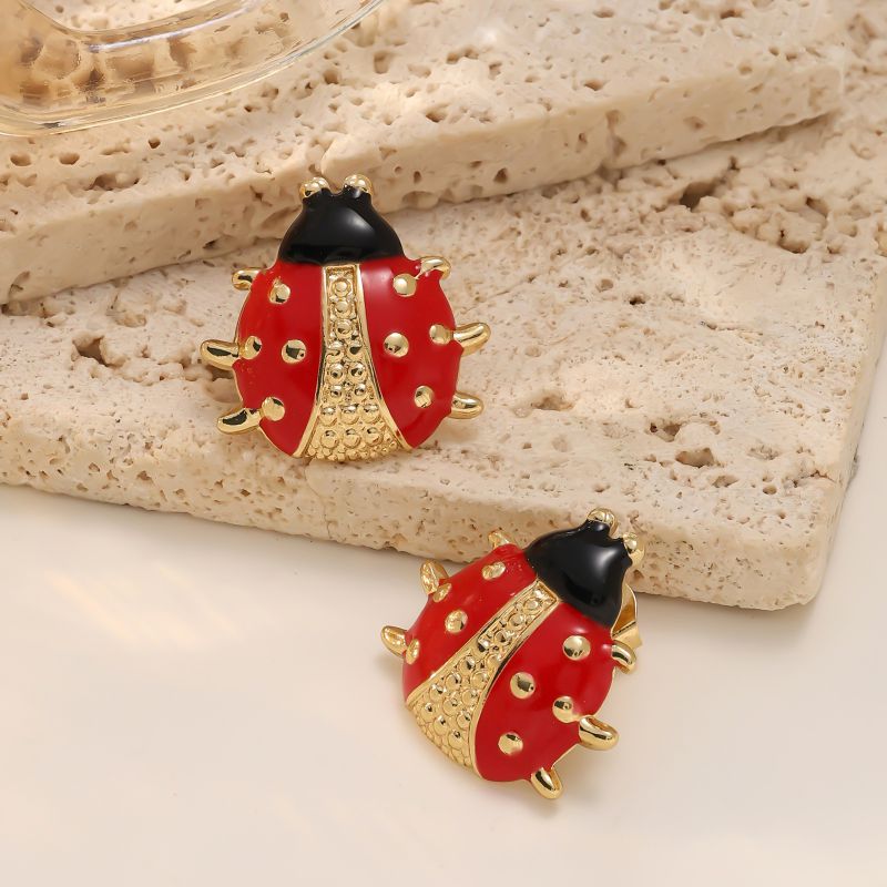 Red Stainless Steel Drip Beetle Earrings