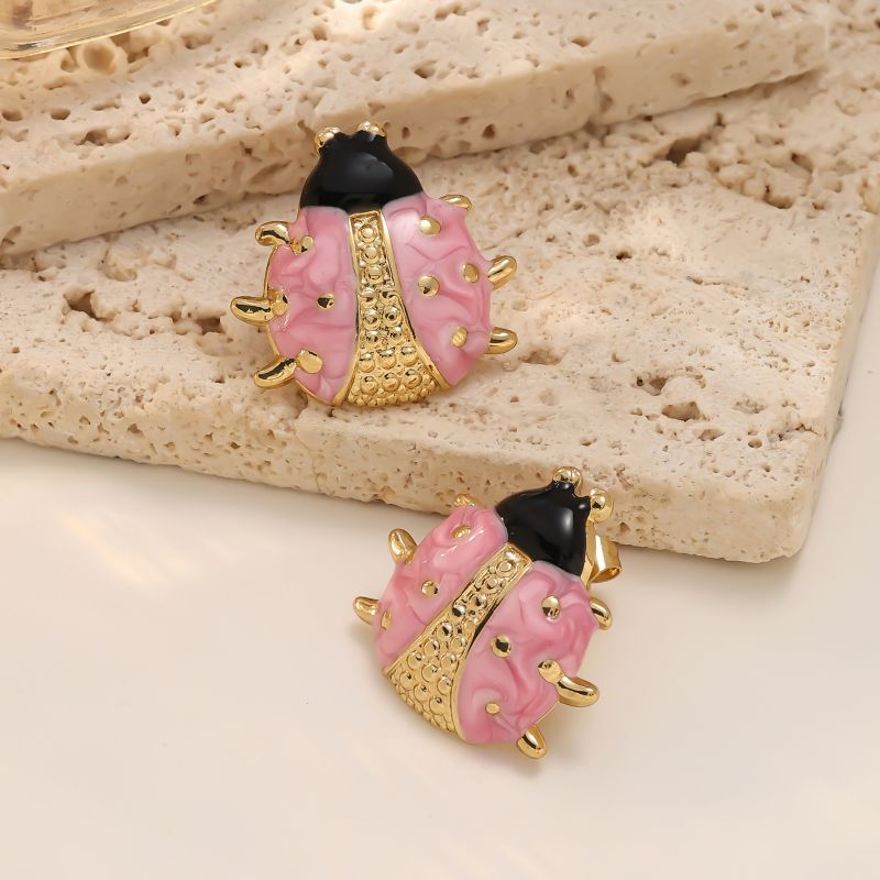 Red Stainless Steel Drip Beetle Earrings