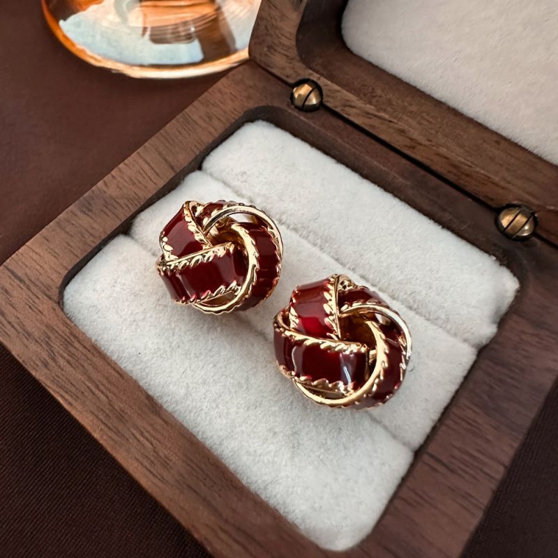Red Irregular Copper Earrings