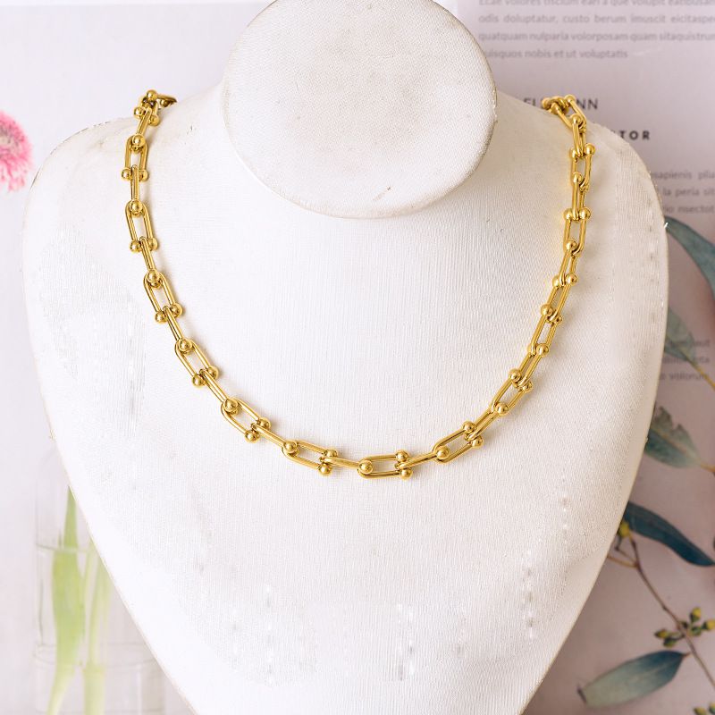 Three-piece Set Stainless Steel U-shaped Horseshoe Necklace Bracelet Earring Set