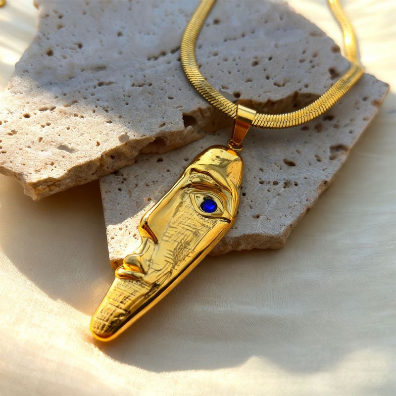 Gold 1 304 Stainless Steel Diamond-encrusted Face Necklace