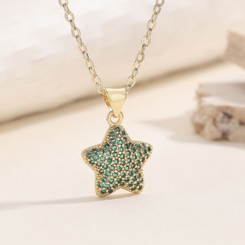 White Copper Diamond-encrusted Five-pointed Star Necklace