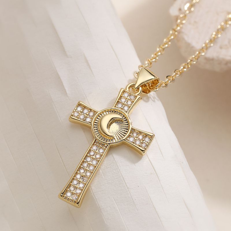Love Copper Diamond-encrusted Heart Cross Necklace