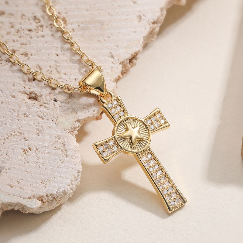 Love Copper Diamond-encrusted Heart Cross Necklace