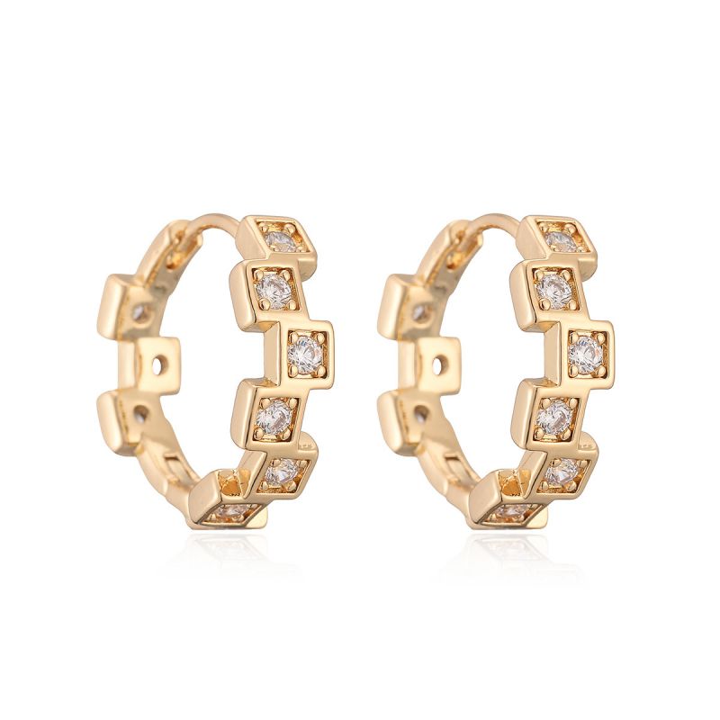 Gold Oval Copper Earrings With Diamonds