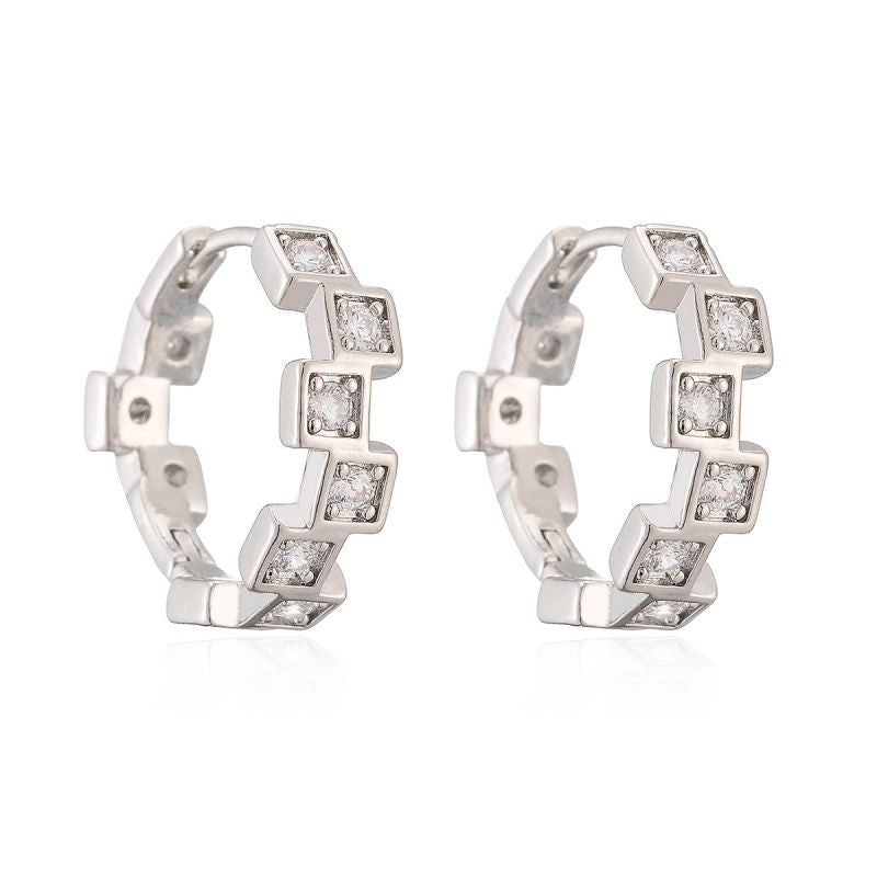 Gold Oval Copper Earrings With Diamonds