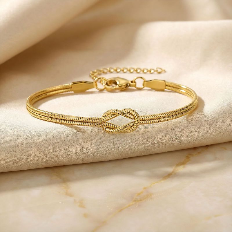 Golden Knotted Snake Bone Bracelet Stainless Steel Knotted Snake Bone Bracelet
