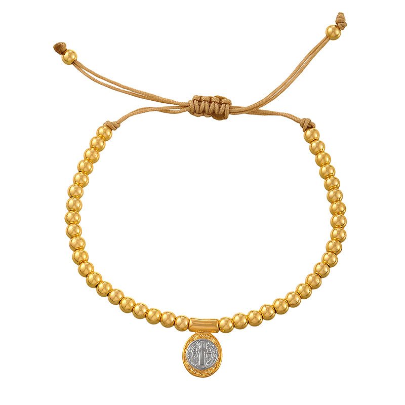 Gold 1 Oval Religious Series Beaded Braided Bracelet