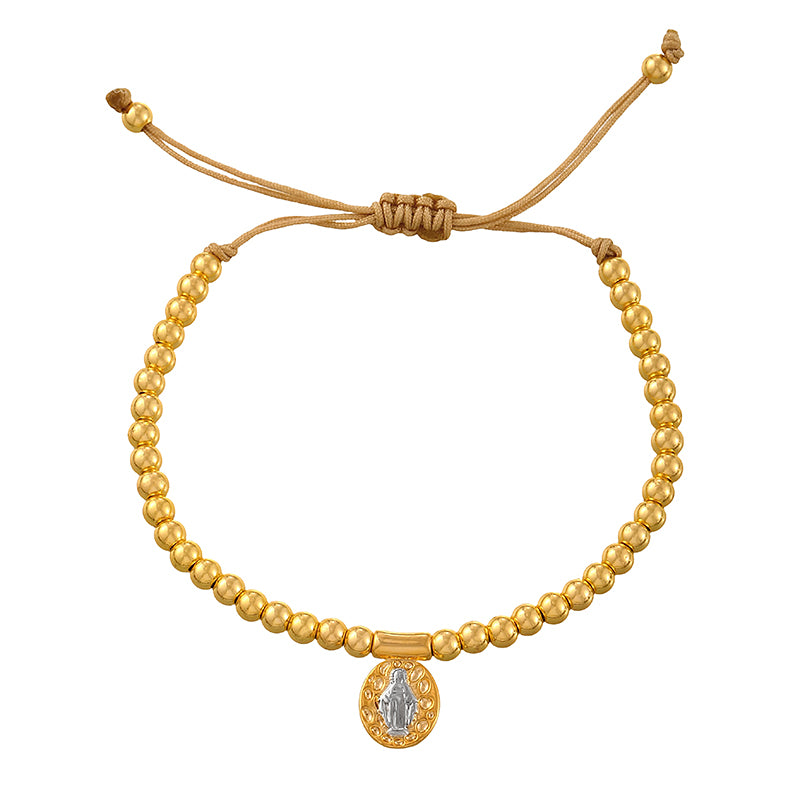 Gold 1 Oval Religious Series Beaded Braided Bracelet