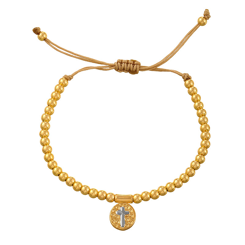 Gold 1 Oval Religious Series Beaded Braided Bracelet