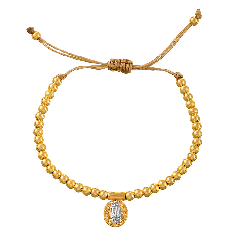 Gold 1 Oval Religious Series Beaded Braided Bracelet