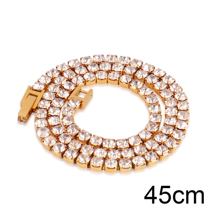 Silver 40cm Stainless Steel Diamond-encrusted Tennis Chain Necklace