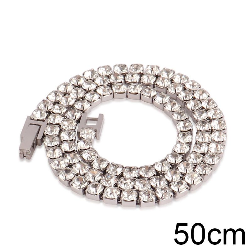 Silver 40cm Stainless Steel Diamond-encrusted Tennis Chain Necklace