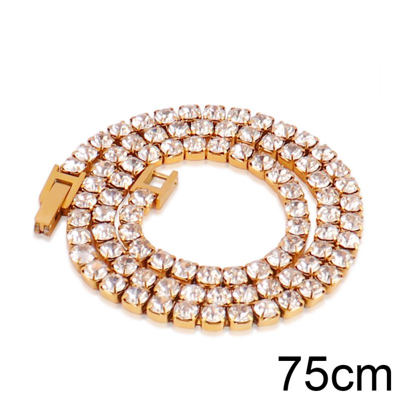 Silver 40cm Stainless Steel Diamond-encrusted Tennis Chain Necklace