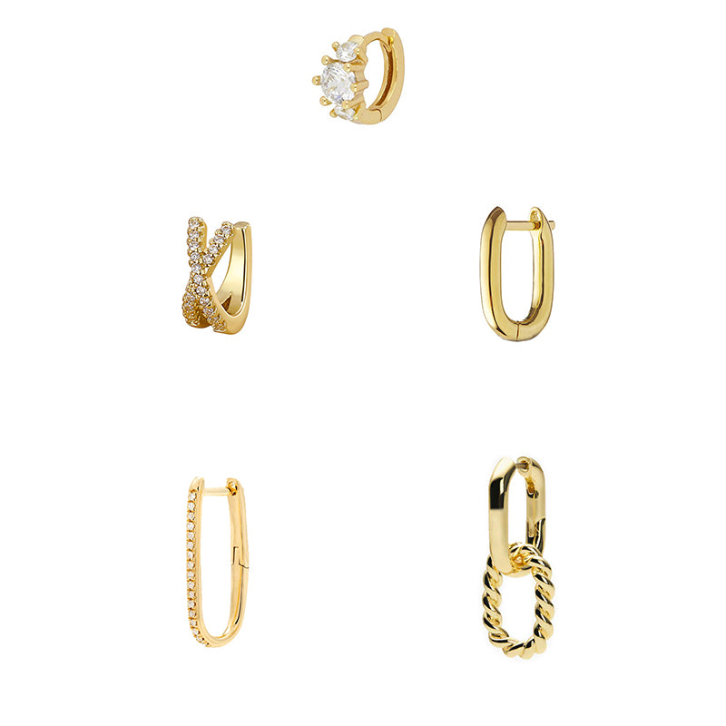 Gold Set Gold-plated Copper And Diamond-encrusted Irregular Earring Set