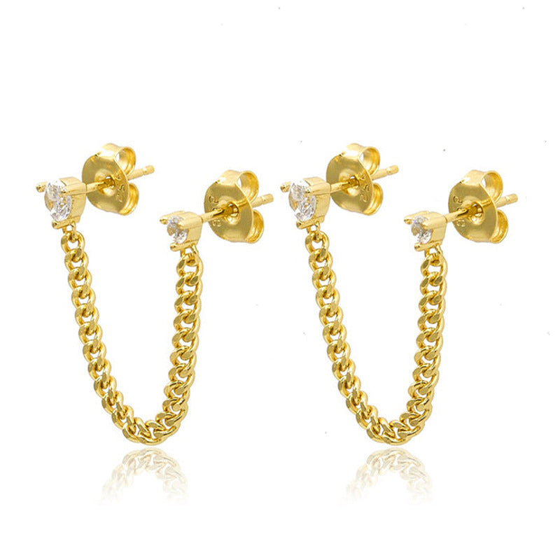 Gold Set Gold-plated Copper And Diamond-encrusted Irregular Earring Set