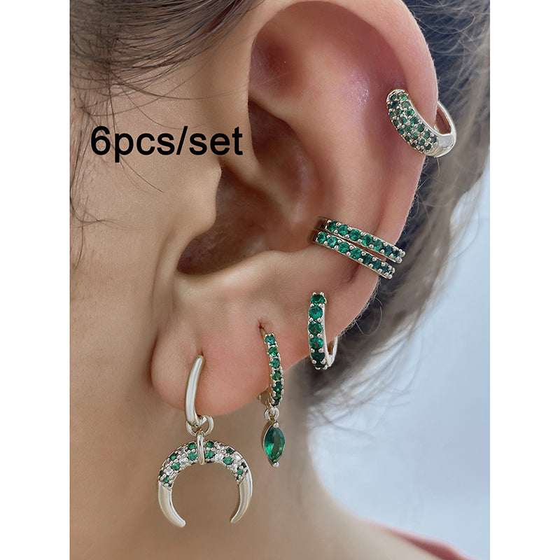 Gold Set Bronze-plated Diamond-encrusted Round Earring Set