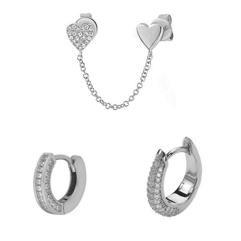 Gold Set Gold-plated Copper And Diamond-encrusted Heart Earring Set