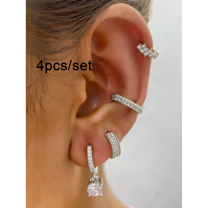 Gold Set Bronze-plated Diamond-encrusted Round Earring Set