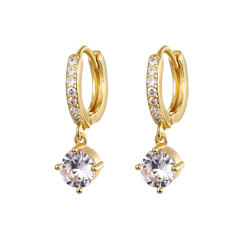 Gold Set Bronze-plated Diamond-encrusted Round Earring Set