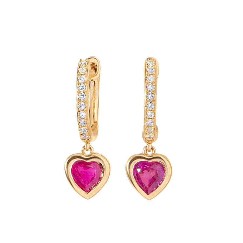 Gold Set Gold-plated Copper And Diamond-encrusted Heart Earring Set