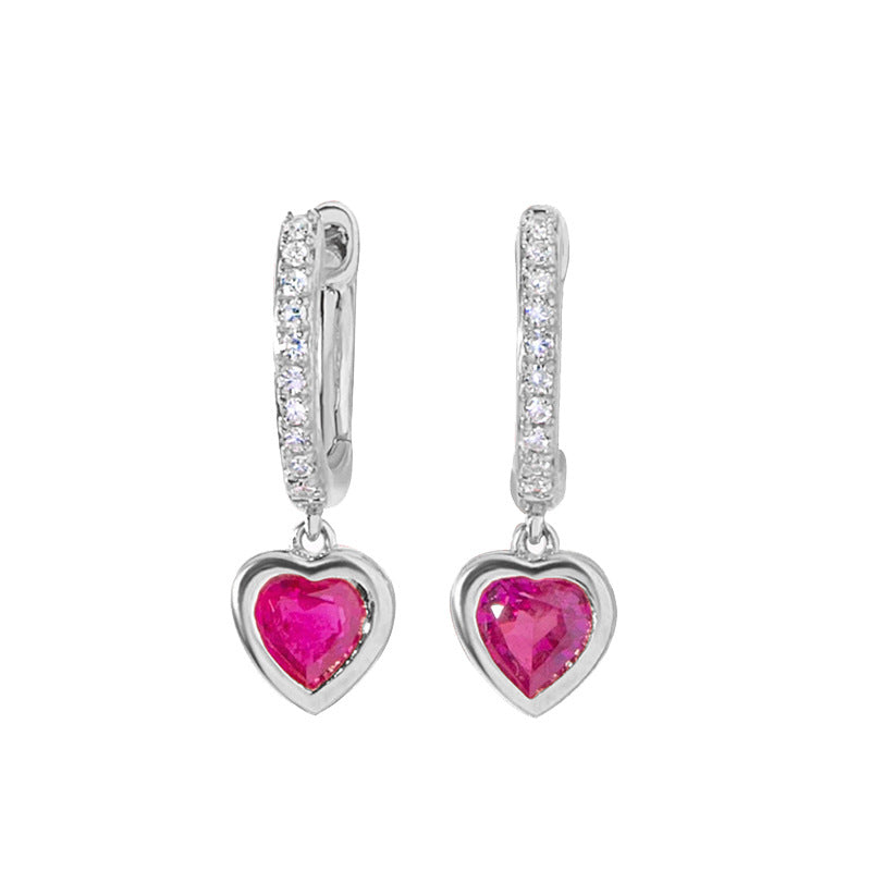 Gold Set Gold-plated Copper And Diamond-encrusted Heart Earring Set