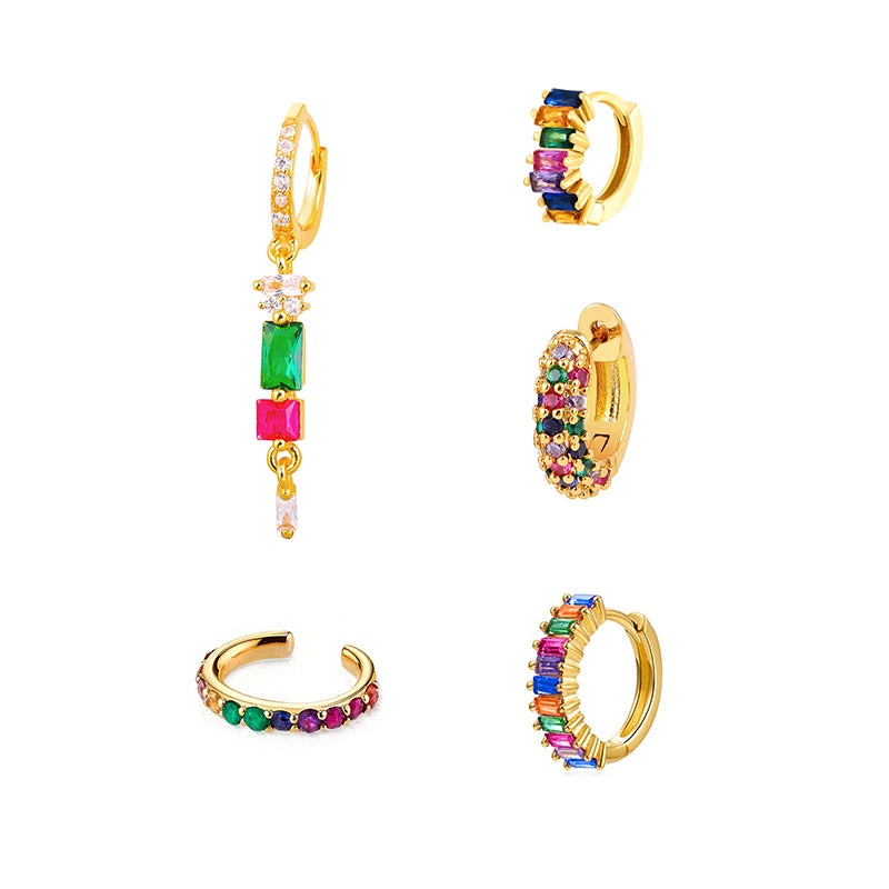 Gold Set Copper And Diamond-encrusted Round Earring Set