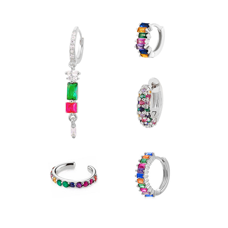 Gold Set Copper And Diamond-encrusted Round Earring Set