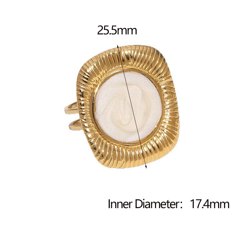 White Stainless Steel Oval Ring With Oil Droplets