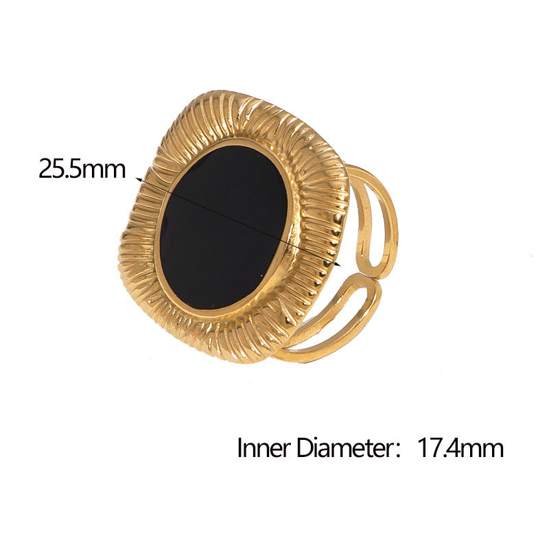 White Stainless Steel Oval Ring With Oil Droplets