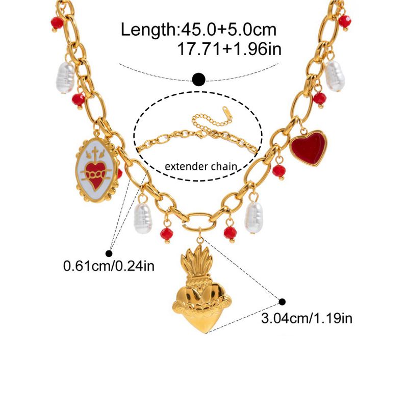 Gold Stainless Steel Heart Pearl Pendant Necklace