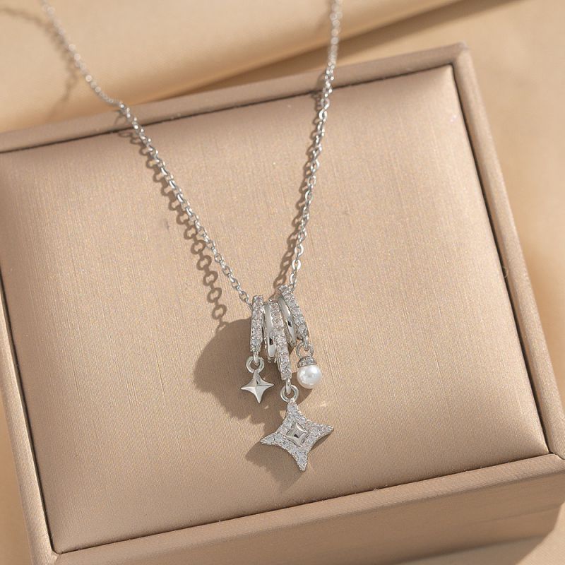 Golden Pearl Star Ring Necklace Copper And Diamond Star Necklace