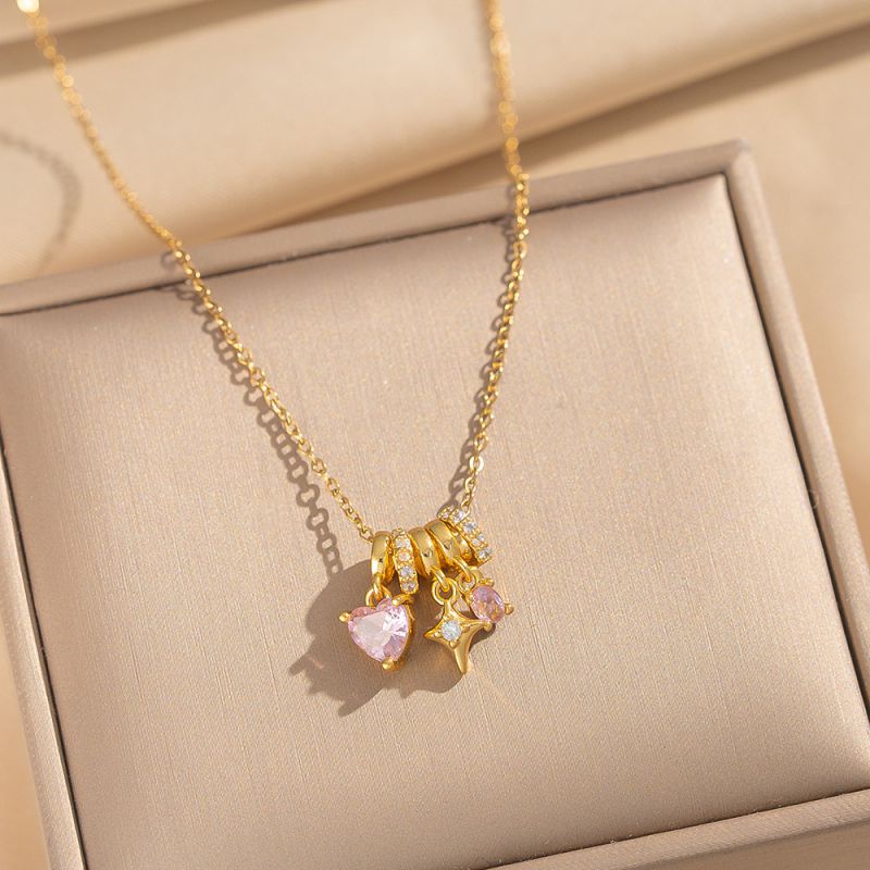 Gold And White Diamond Heart Circle Necklace Copper And Diamond Heart Necklace