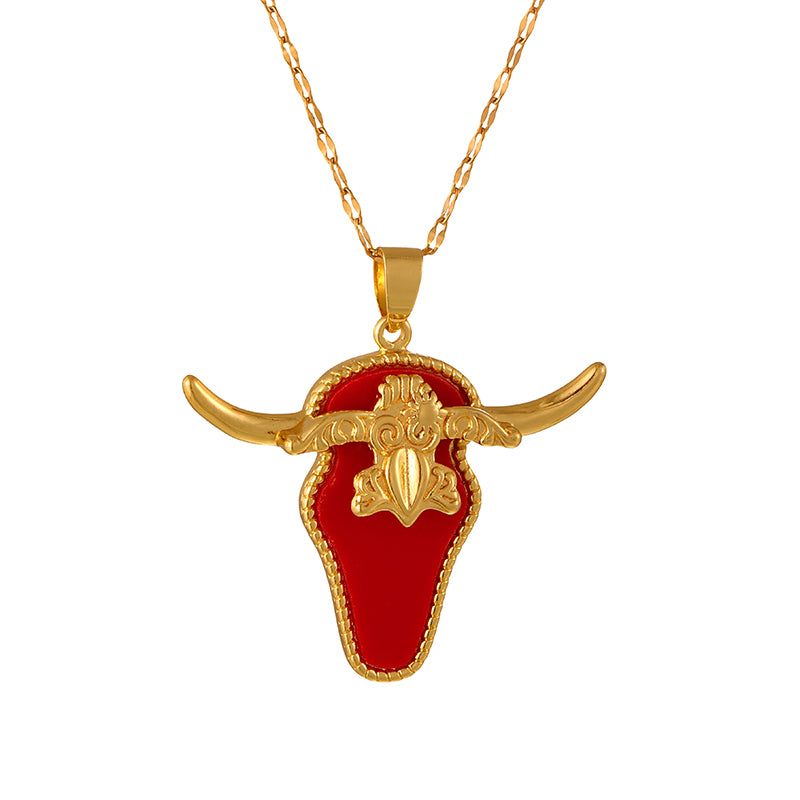 Black Shell Bull Head Titanium Steel Necklace