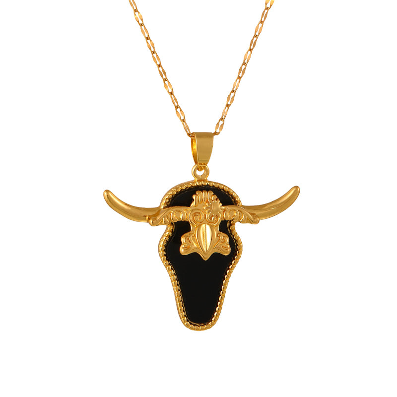 Black Shell Bull Head Titanium Steel Necklace