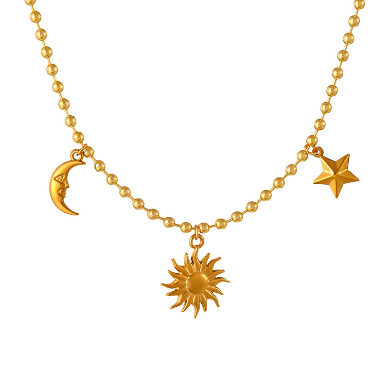 Gold 1 Copper-set Zircon Drip Heart-shaped Beaded Braided Chain Necklace