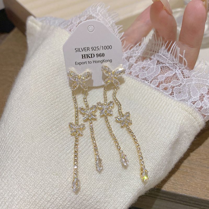 Gold Copper And Diamond-encrusted Butterfly Earrings