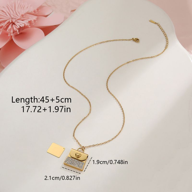 Golden 3# Stainless Steel Diamond-encrusted Handbag Necklace