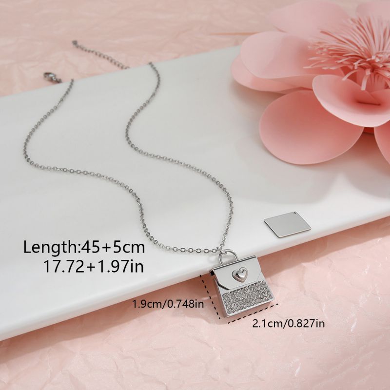 Golden 3# Stainless Steel Diamond-encrusted Handbag Necklace