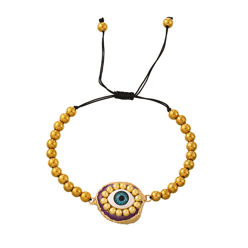 Purple Irregular Natural Stone Eye Beaded Braided Bracelet