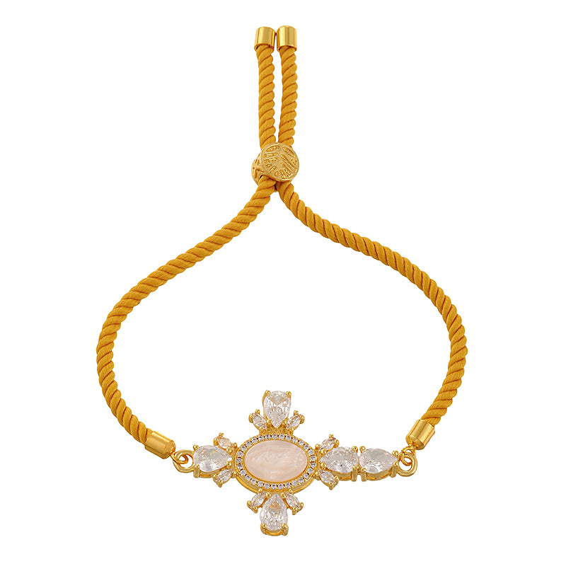 Black Copper-set Zircon Cross-shaped Seashell-figure Woven Bracelet