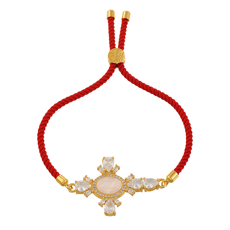 Black Copper-set Zircon Cross-shaped Seashell-figure Woven Bracelet