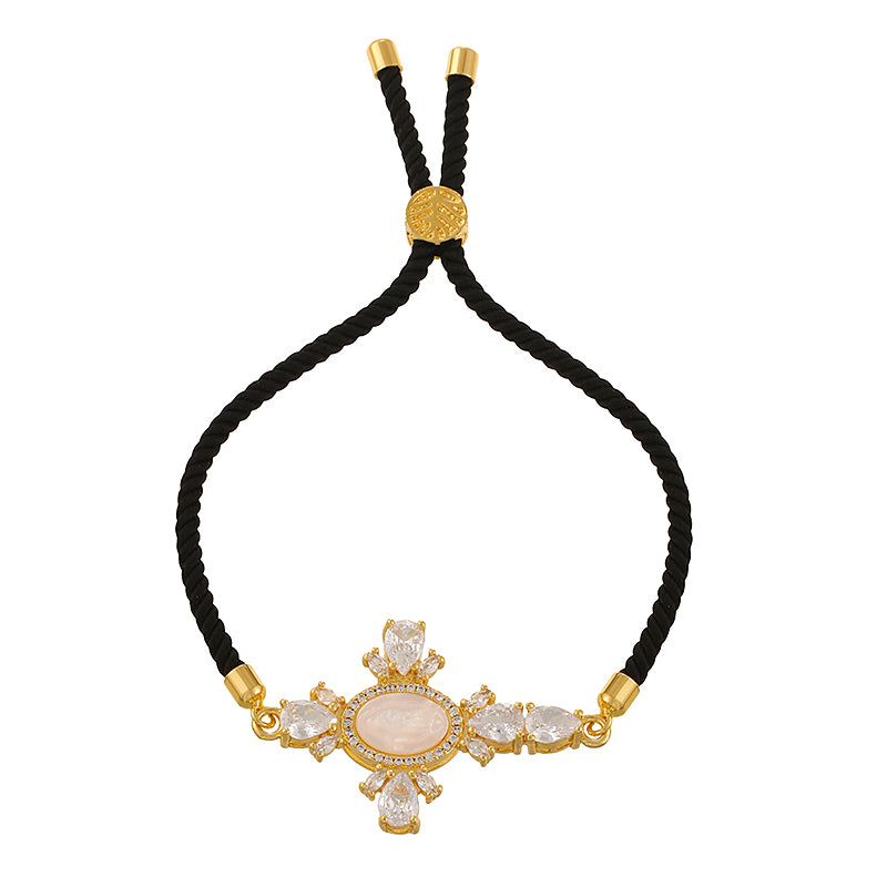 Black Copper-set Zircon Cross-shaped Seashell-figure Woven Bracelet