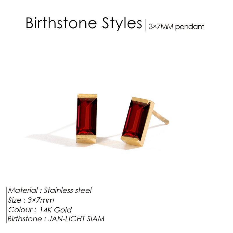 January Red Metal Diamond-encrusted Square Earrings