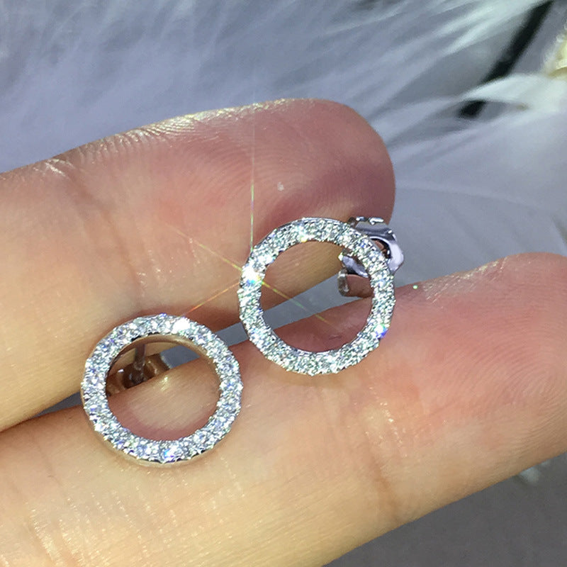 White Gold Brass Round Earrings With Diamonds