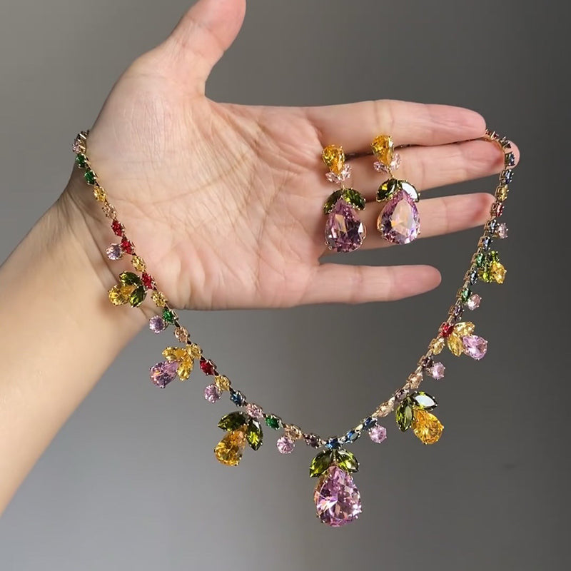 #2 Necklace - Gold - Multicolored Copper And Diamond-encrusted Teardrop Necklace And Earring Set