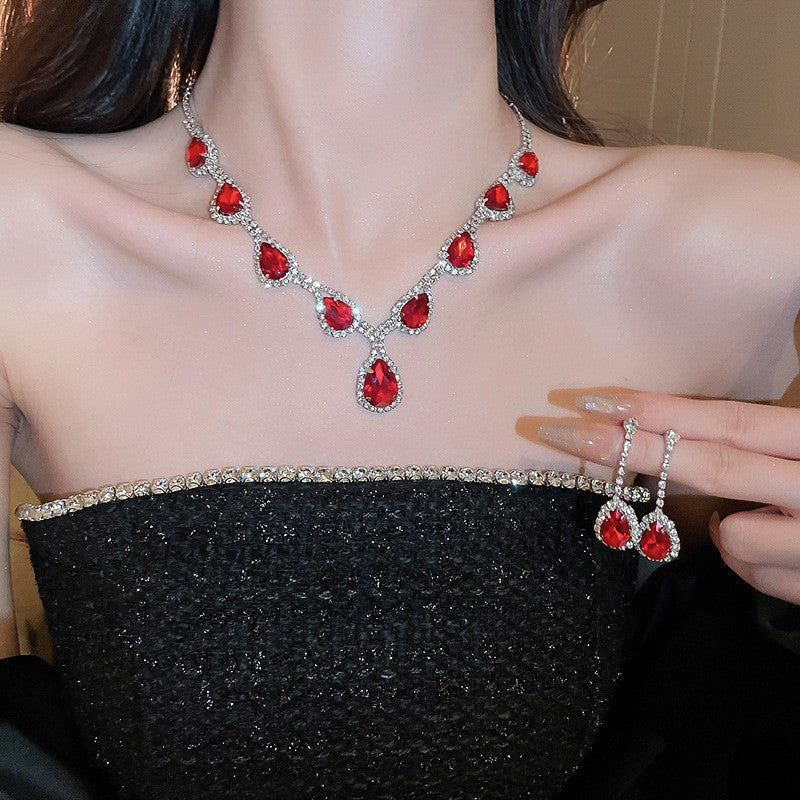 #2 Necklace - Gold - Multicolored Copper And Diamond-encrusted Teardrop Necklace And Earring Set