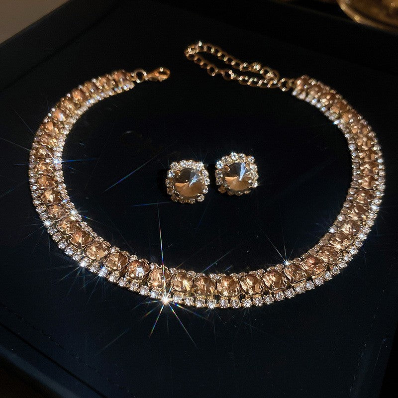 #2 Necklace - Gold - Multicolored Copper And Diamond-encrusted Teardrop Necklace And Earring Set