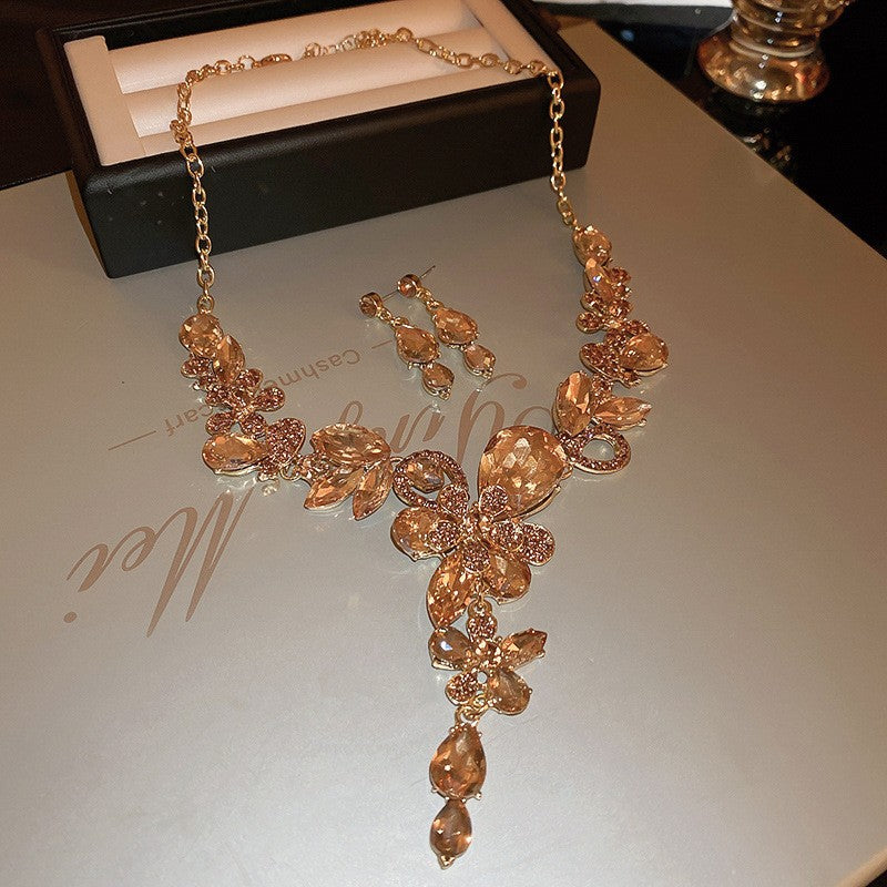 #2 Necklace - Gold - Multicolored Copper And Diamond-encrusted Teardrop Necklace And Earring Set