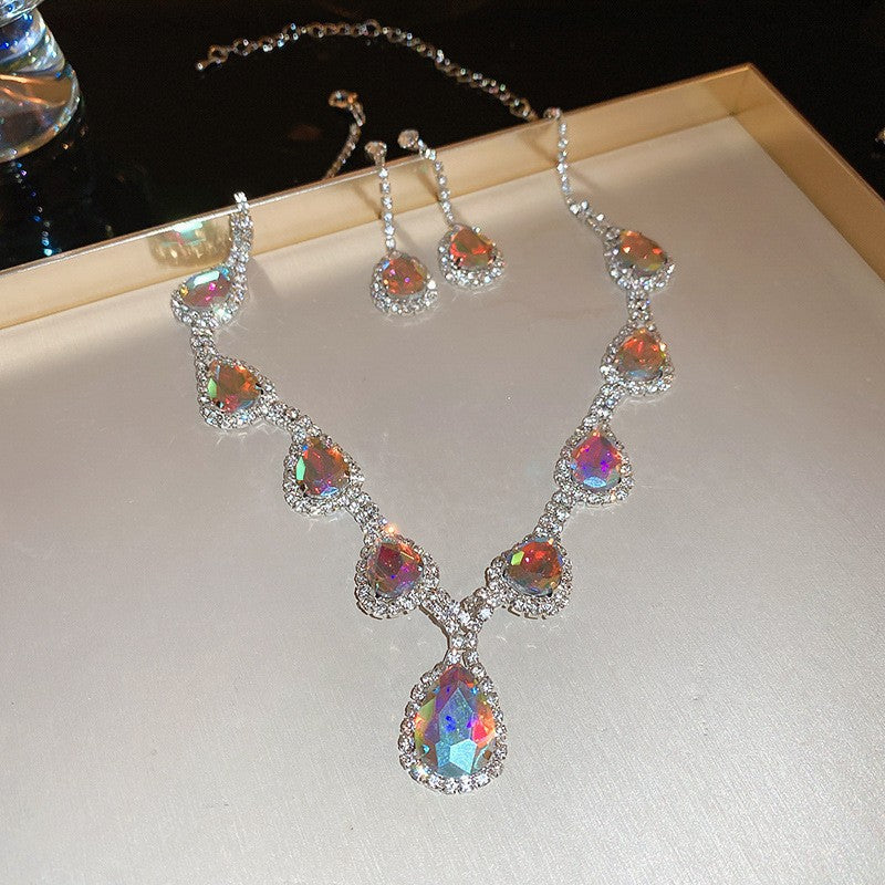 #2 Necklace - Gold - Multicolored Copper And Diamond-encrusted Teardrop Necklace And Earring Set